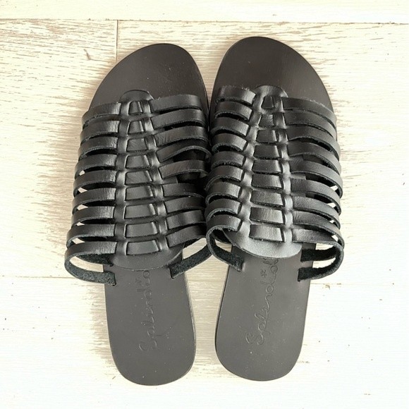 Splendid Black Leather "Tatula" Strappy Huarache Sandals 6 - Picture 2 of 5